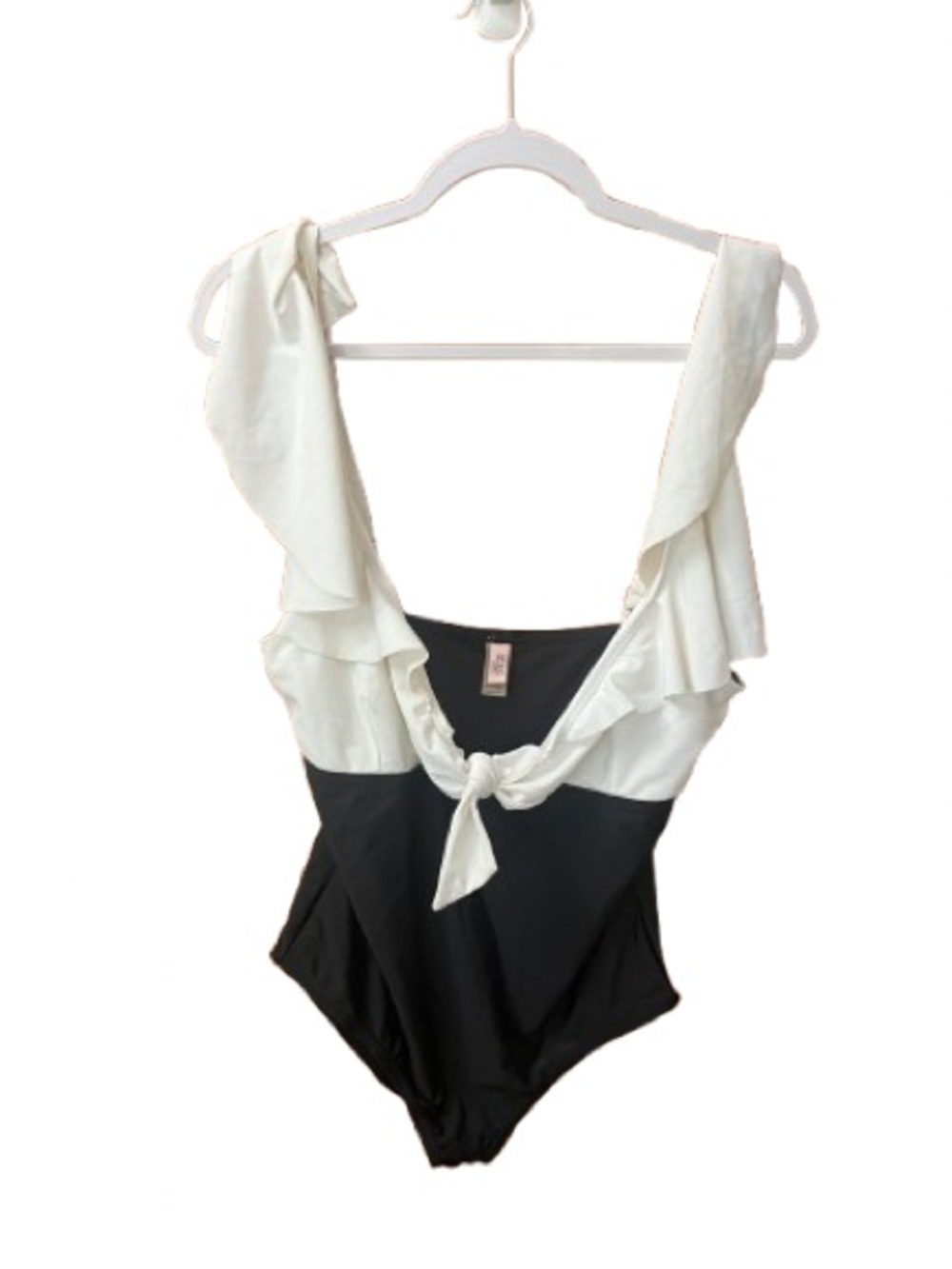 Unique Vintage Black and White Colorblock Ruffle Monaco Swimsuit